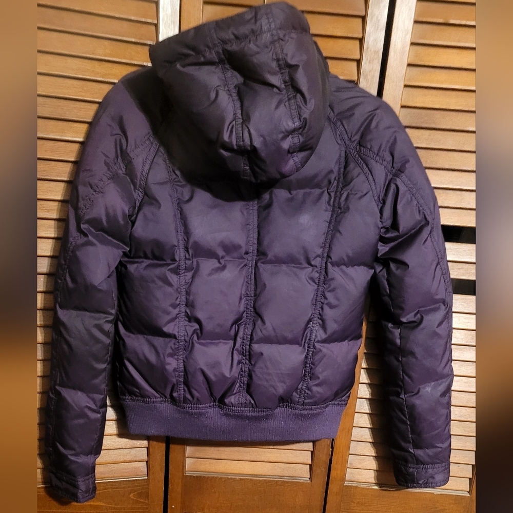 Juicy Couture dark purple down hooded bomber jacket with gold buttons Size Small - Picture 7 of 15